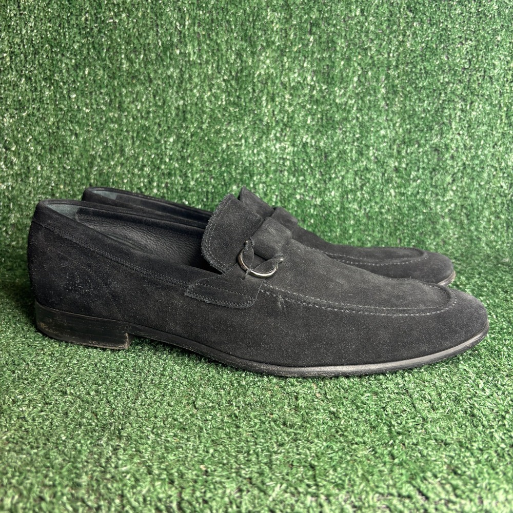Salvatore Ferragamo‎ Suede Loafer Classic Dress Shoe Black Mens Size 12 EE Wide